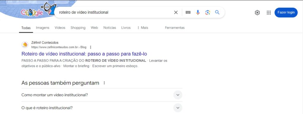 Print da página do Google, mostrando o resultado de uma pesquisa.