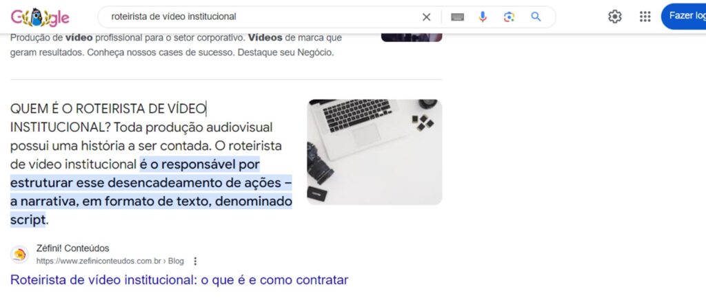 Print da página do Google, mostrando o resultado de uma pesquisa.