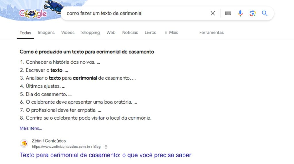 Página do Google demonstrando uma imagem em formato de lista.